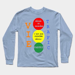 French Life Traffic Design on Light Blue Background Long Sleeve T-Shirt